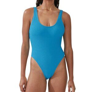 Cotton On Women's Low Back One Piece Swimsuit Crinkle Texture Bonnie Blue Size X